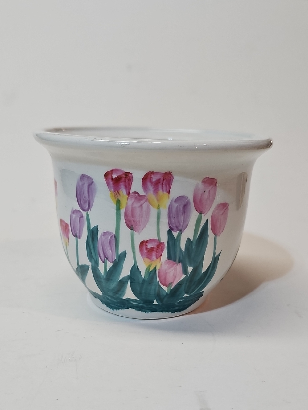 Hand-Painted Ceramic Tulip Planter / Plant Pot - Pink & Purple Flowers